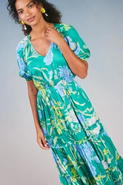 Midi Dresses-Current Air Hana Botanical Midi Dress GREENFLORAL