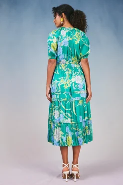 Midi Dresses-Current Air Hana Botanical Midi Dress GREENFLORAL