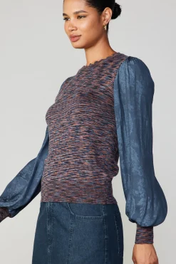 Long Sleeve Tops|Sweaters-Current Air Heather Contrast Sweater Top NAVY