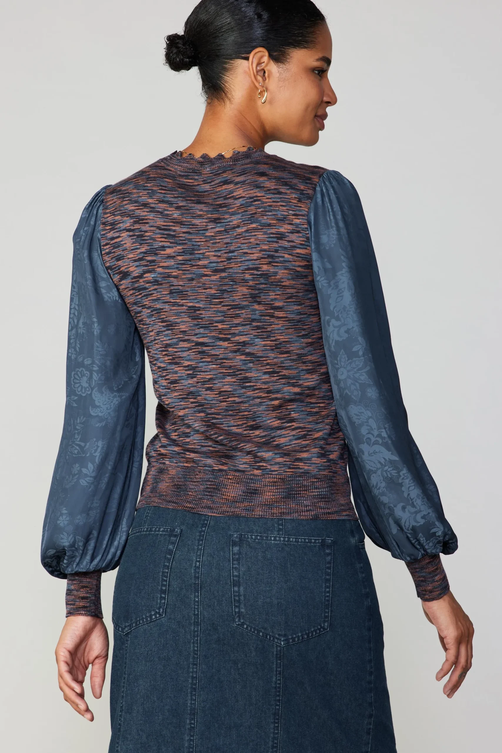 Long Sleeve Tops|Sweaters-Current Air Heather Contrast Sweater Top NAVY