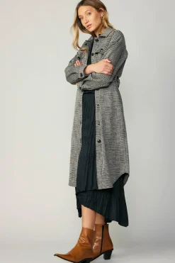 Coats & Jackets-Current Air Houndstooth Long Shacket Coat Grey