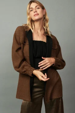 Coats & Jackets-Current Air Houndstooth Oversized Jacket TOFFEE