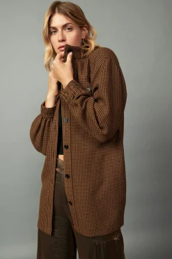 Coats & Jackets-Current Air Houndstooth Oversized Jacket TOFFEE