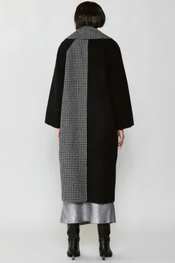 Coats & Jackets-Current Air Houndstooth Oversized Wool Coat BLACK-HOUNDSTOOTH