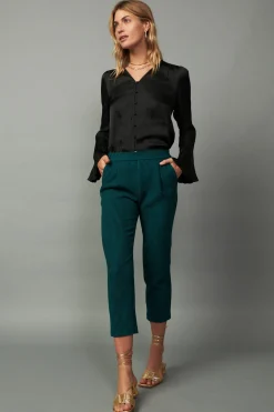 Pants-Current Air Houndstooth Patterned Straight Pants DARKTEAL