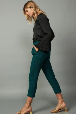 Pants-Current Air Houndstooth Patterned Straight Pants DARKTEAL