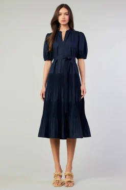Midi Dresses-Current Air Ilana Pleated Midi Dress NAVY