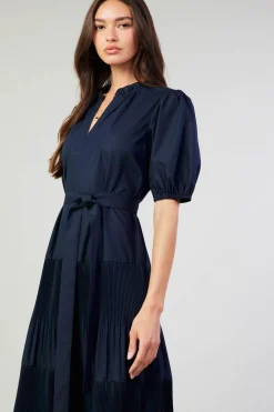 Midi Dresses-Current Air Ilana Pleated Midi Dress NAVY