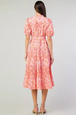 Midi Dresses-Current Air Ilana Pleated Midi Dress REDMLT