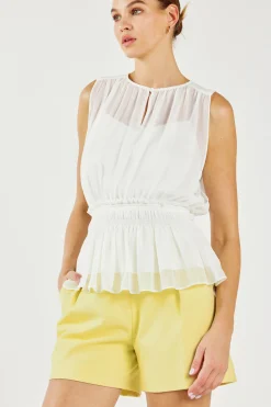 Sleeveless Tops-Current Air Keyhole Organza Top WHITE