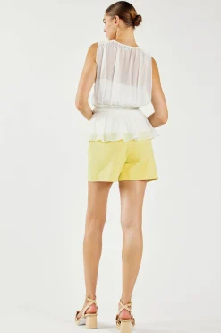 Sleeveless Tops-Current Air Keyhole Organza Top WHITE