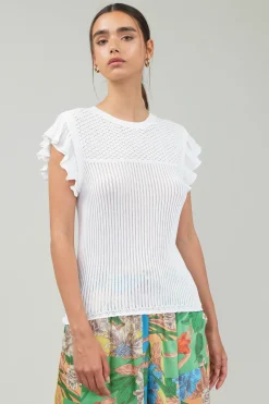 Knitwear-Current Air Knit Crewneck Ruffled Tank WHITE