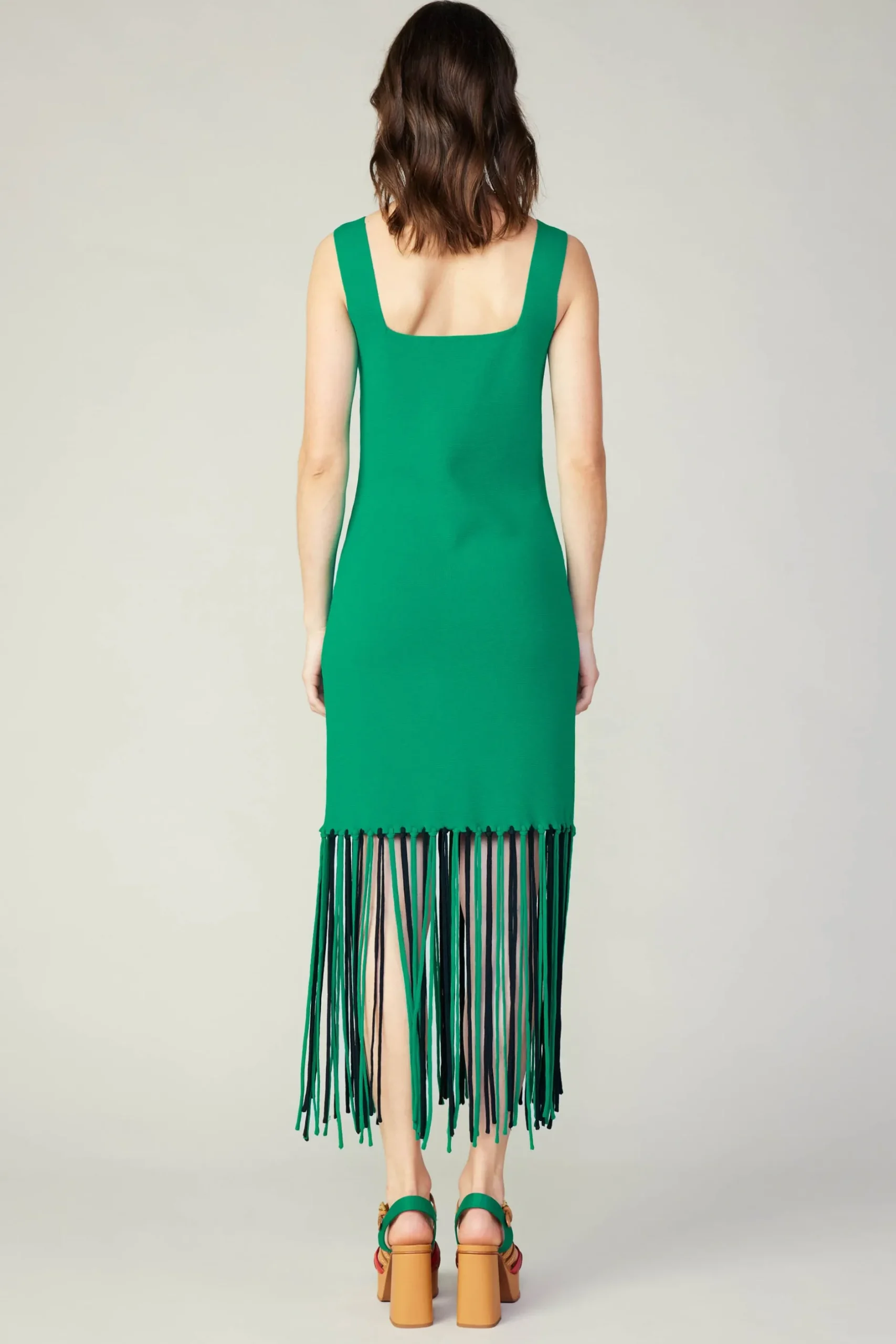 Knitwear|Midi Dresses-Current Air Knit Fringe Hem Dress AQUAGREEN