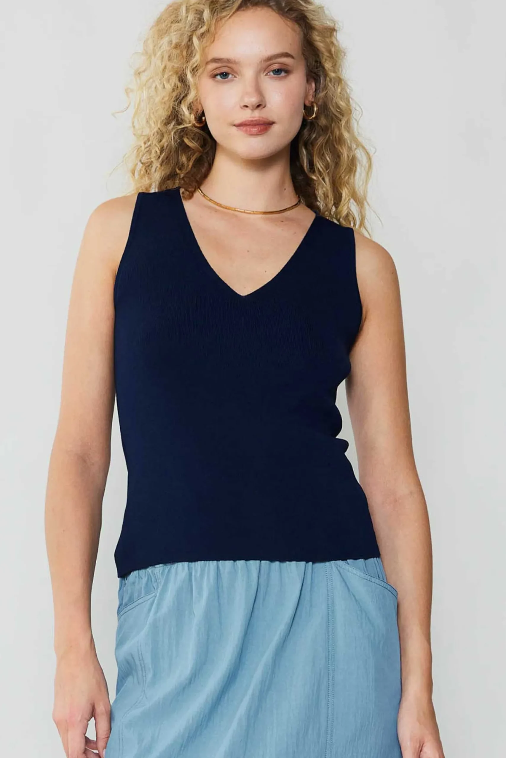 Knitwear|Sleeveless Tops-Current Air Knit Tank Top NAVY