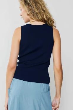 Knitwear|Sleeveless Tops-Current Air Knit Tank Top NAVY