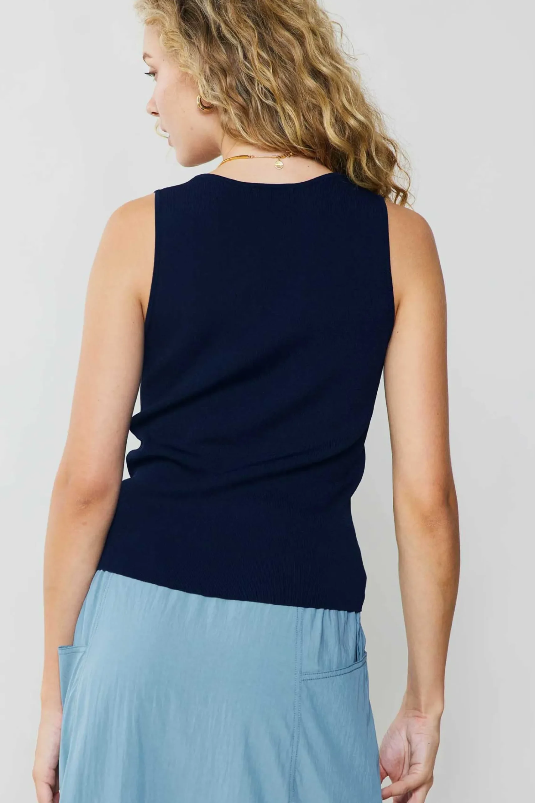 Knitwear|Sleeveless Tops-Current Air Knit Tank Top NAVY