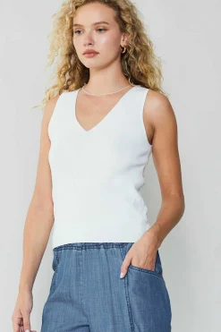 Knitwear|Sleeveless Tops-Current Air Knit Tank Top WHITE