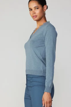 Long Sleeve Tops|Sweaters-Current Air Lace Collar Sweater Top DUSTYBLUE