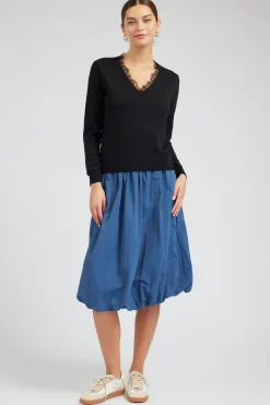 Knitwear|Sweaters-Current Air Lace Detail Sweater Top BLACK