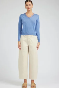 Knitwear|Sweaters-Current Air Lace Detail Sweater Top SOFTBLUE