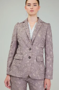 Coats & Jackets-Current Air Lace Single Breasted Blazer TAUPEGREY