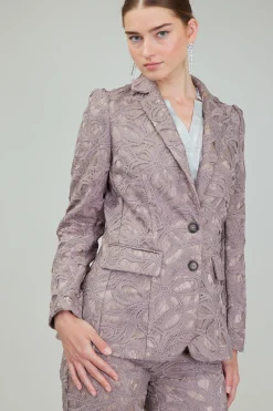 Coats & Jackets-Current Air Lace Single Breasted Blazer TAUPEGREY