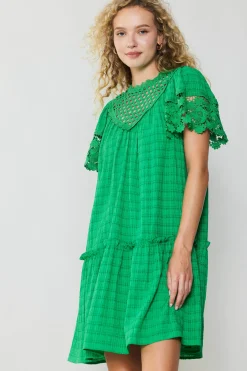 Mini Dresses-Current Air Lace Sleeve Mini Dress GREEN