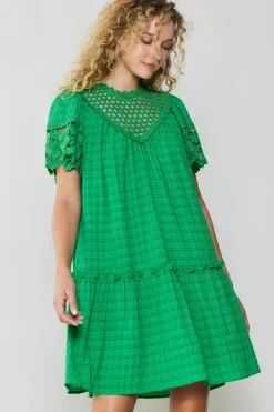 Mini Dresses-Current Air Lace Sleeve Mini Dress GREEN