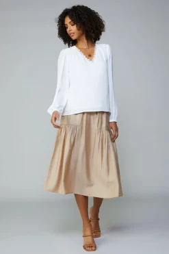 Long Sleeve Tops-Current Air Lace Trim Blouse WHITE