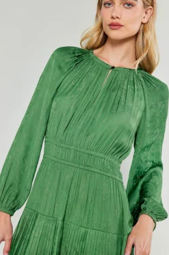 Midi Dresses-Current Air Laraline Paisley Jacquard Midi Dress LEAFGREEN