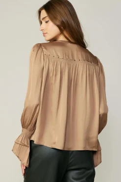 Long Sleeve Tops-Current Air Layered Cuff Blouse SAND