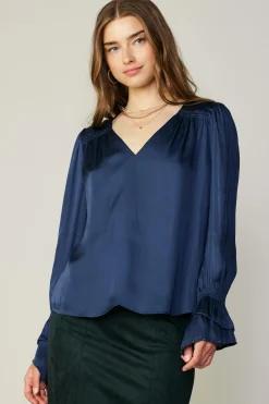 Long Sleeve Tops-Current Air Layered Cuff Blouse NAVY