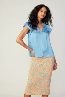 Short Sleeve Tops-Current Air Layered Lace Sleeve Top BABYBLUE