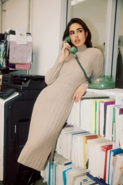 Sweaters-Current Air Layered Sweater Midi Dress OATMEAL