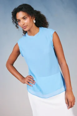 Sleeveless Tops-Current Air Layered Tank Top PASTELBLUE