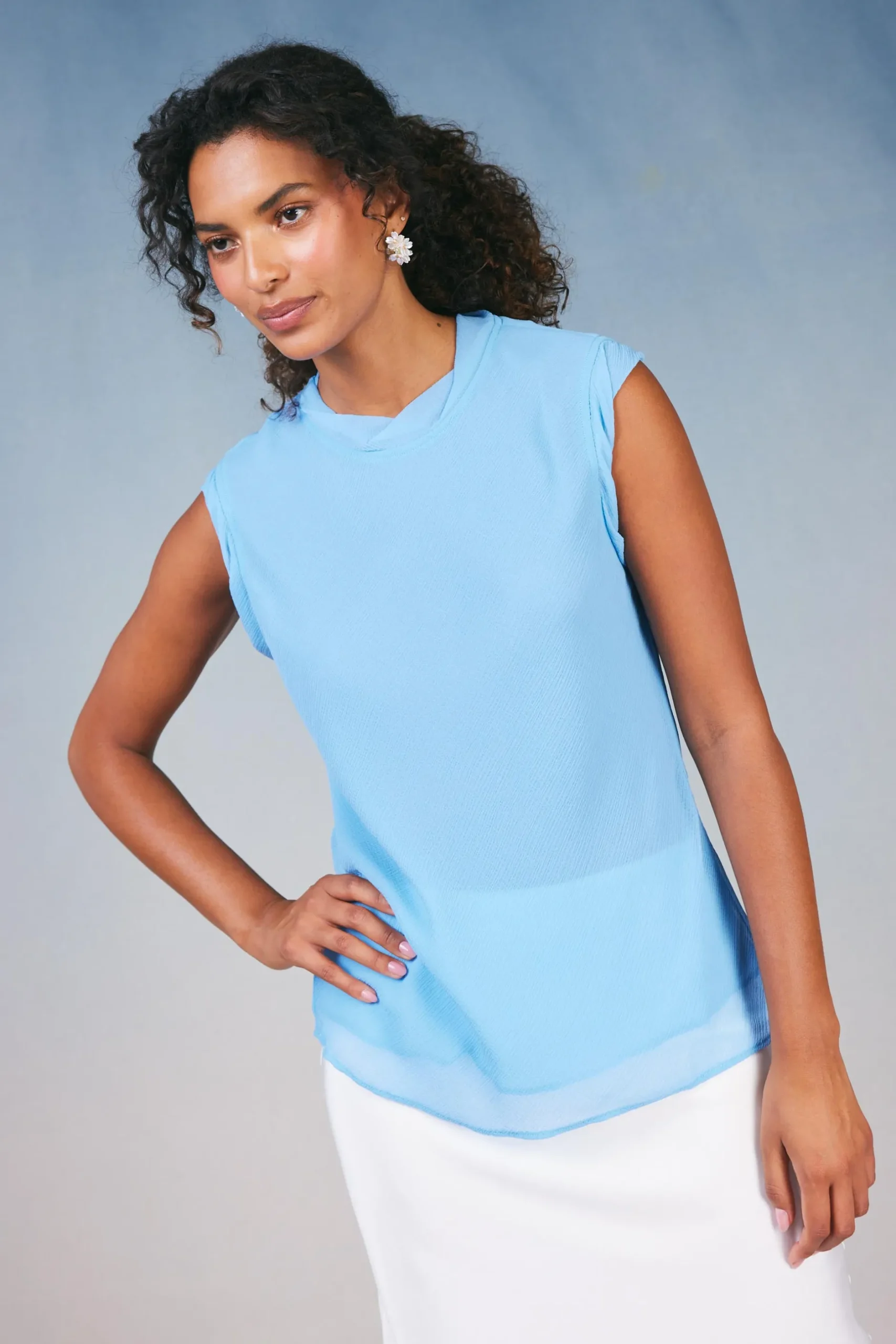 Sleeveless Tops-Current Air Layered Tank Top PASTELBLUE