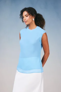 Sleeveless Tops-Current Air Layered Tank Top PASTELBLUE