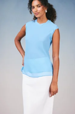 Sleeveless Tops-Current Air Layered Tank Top PASTELBLUE