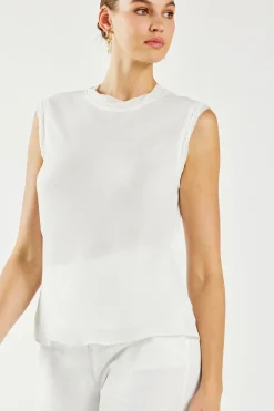 Sleeveless Tops-Current Air Layered Tank Top WHITE