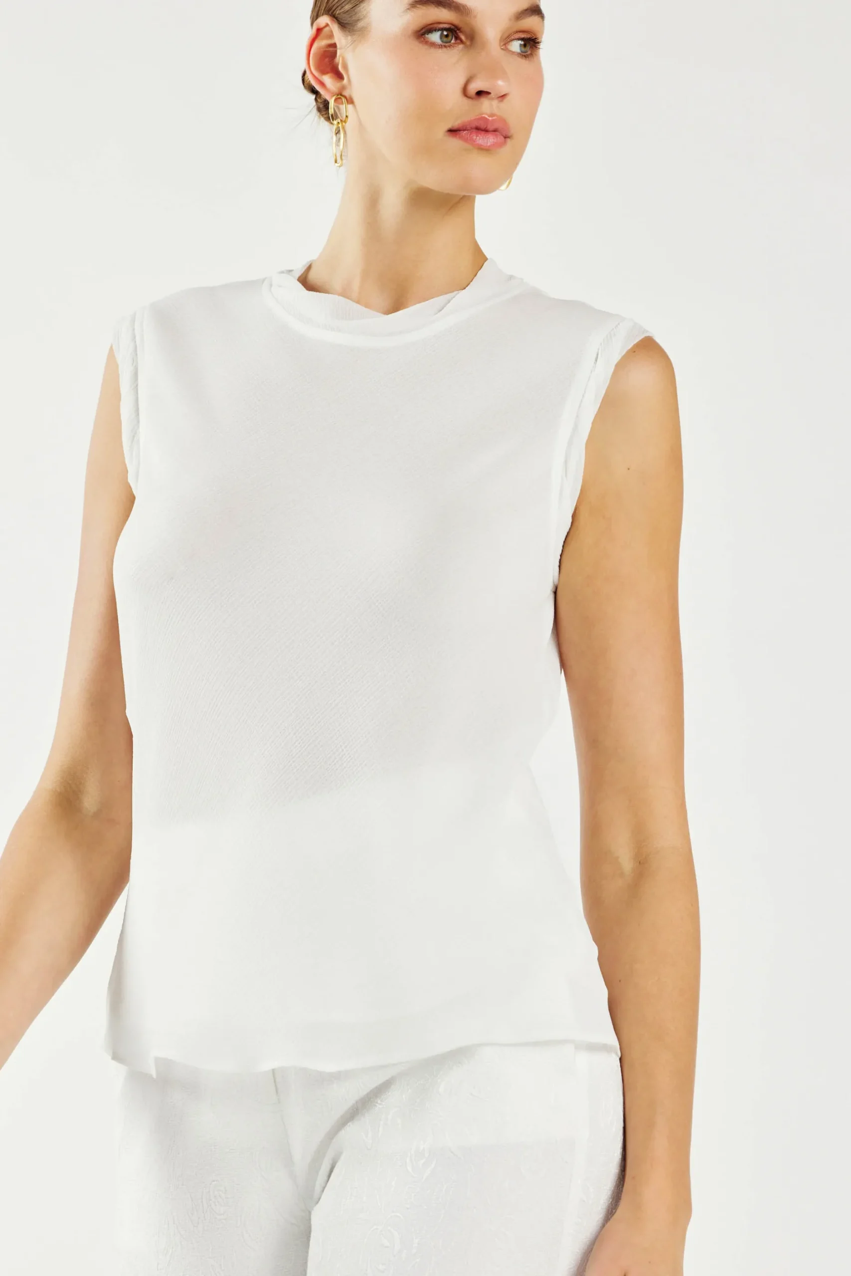 Sleeveless Tops-Current Air Layered Tank Top WHITE