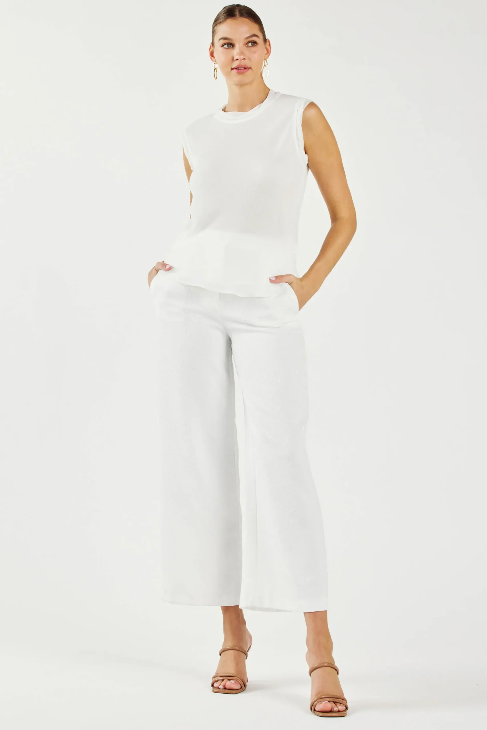 Sleeveless Tops-Current Air Layered Tank Top WHITE