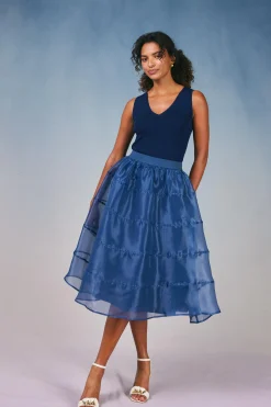 Skirts-Current Air Lined Organza Skirt SLATENAVY