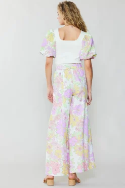 Pants-Current Air Linen Blend Floral Pants PINK
