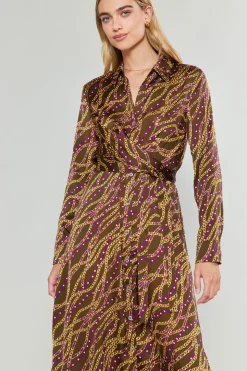 Midi Dresses-Current Air Link Motif Shirt Dress OLIVEWINE