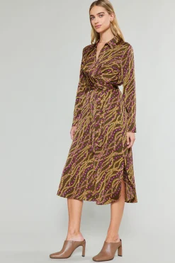Midi Dresses-Current Air Link Motif Shirt Dress OLIVEWINE