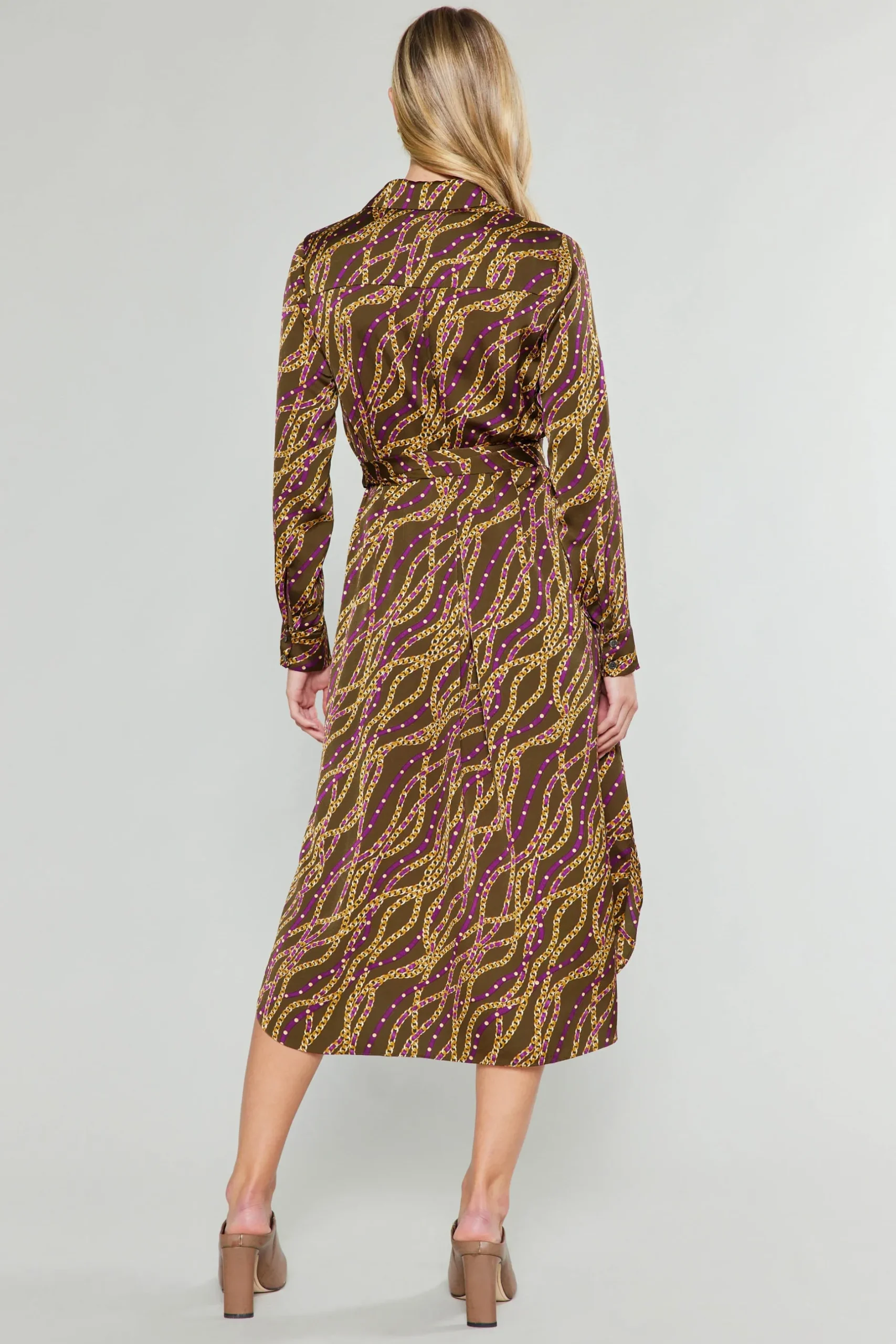 Midi Dresses-Current Air Link Motif Shirt Dress OLIVEWINE