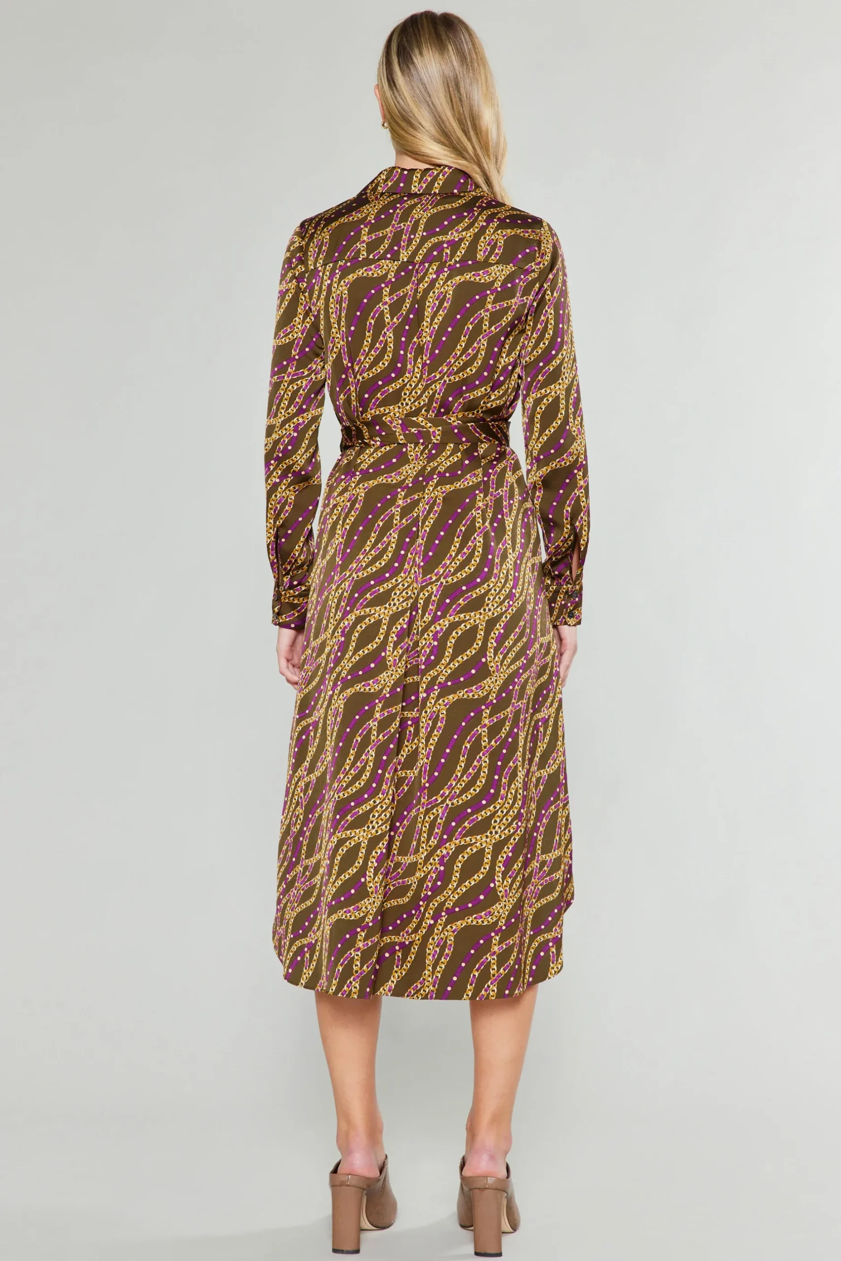 Midi Dresses-Current Air Link Motif Shirt Dress OLIVEWINE