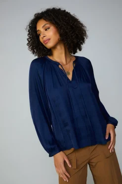 Long Sleeve Tops-Current Air Long sleeve blouse womens NAVY