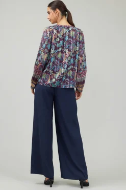 Long Sleeve Tops-Current Air Lurex Floral Blouse PLUMMLT