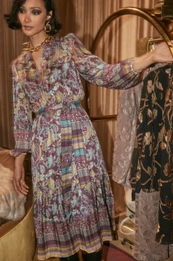 Midi Dresses-Current Air Lurex Floral Midi Dress PLUMMLT